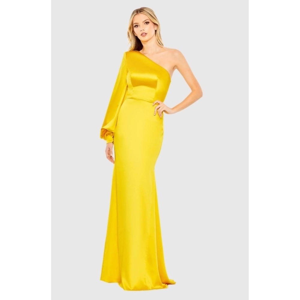 NWT IEENA FOR MAC DUGGAL 26712
Yellow One Shoulder Bishop Sleeve Gown Sz 2 $398